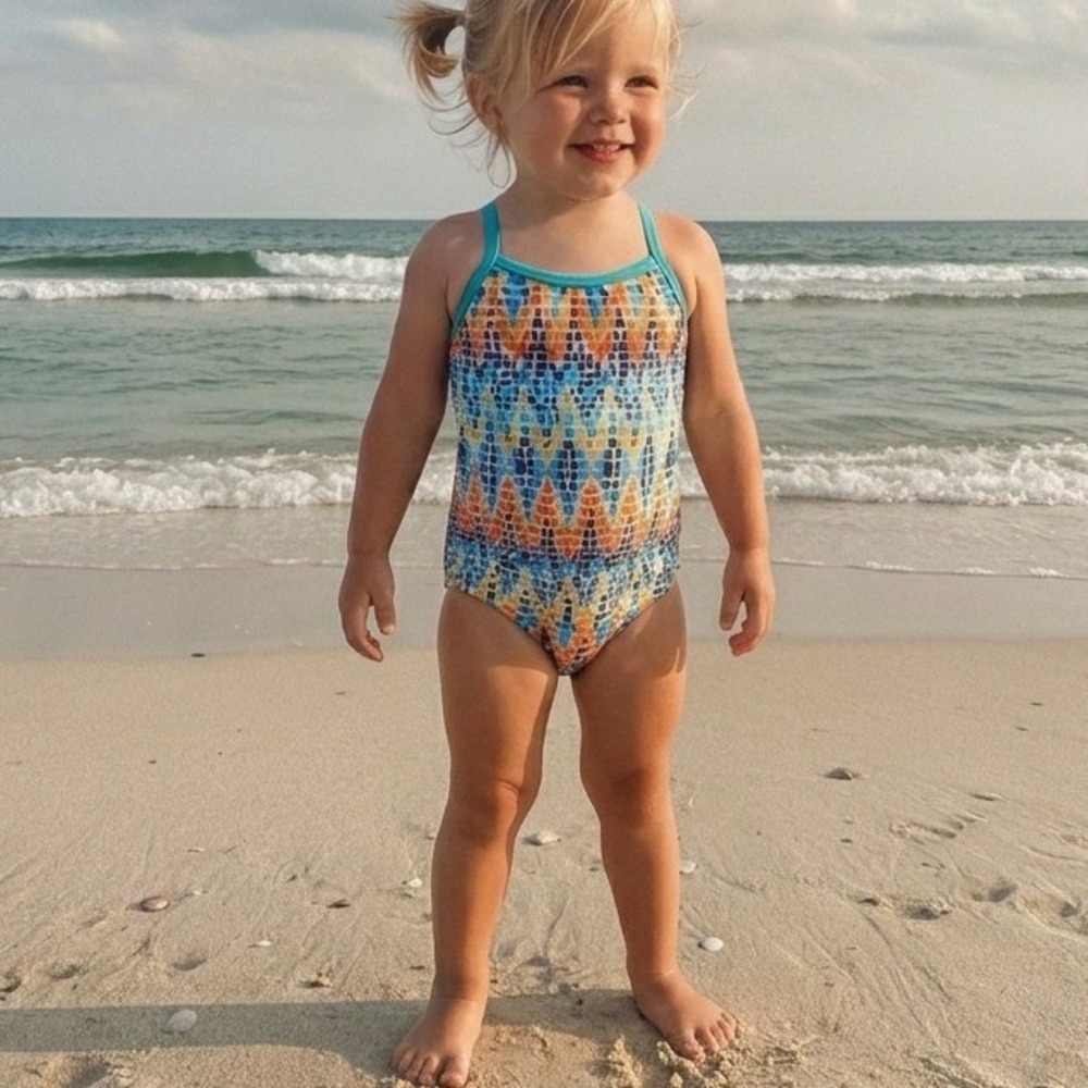 Kanu Surf Girls Candy Blue Mosaic One Piece Swimsuit‎ 3549 Size 2T NWT
